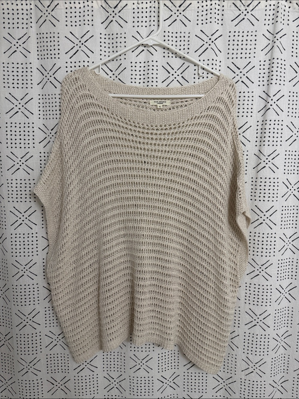 Max Studio Open-Weave Scoop Neck Sweater in Beige